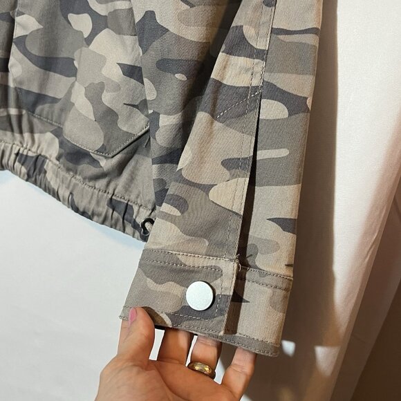 Democracy Camo Jacket Women's Small Size Gray Drawstring Bottom Zipper Cotton - Picture 7 of 11
